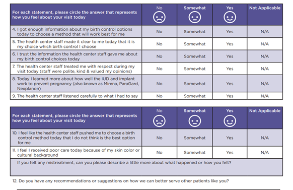Screenshot of patient experience survey